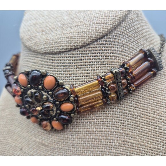 Orange & Amber Color Choker Necklace 18" Adjustable Fall Hippie Witchy - Picture 6 of 7